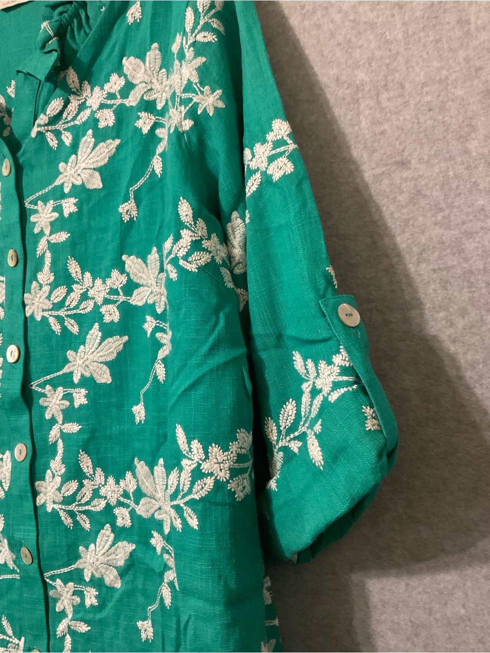 Soft Surroundings Women Green Floral Button-Front Blouse SZ L - Picture 5 of 13